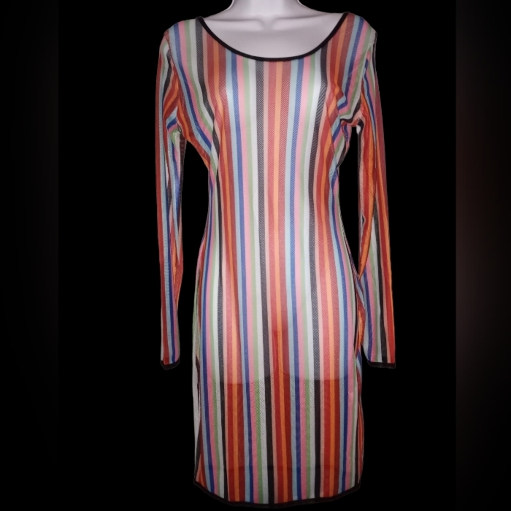 Womans colorful striped sheer mesh dress